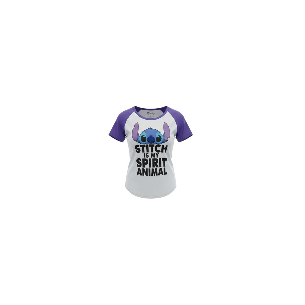 Disney T-Shirt Womens Medium White Purple Stitch Is My Spirit Animal Raglan Tee